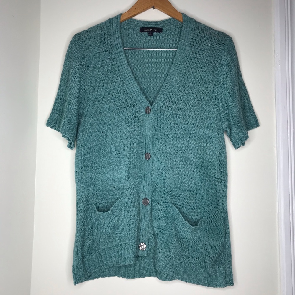 Evan Picone short sleeve cardigan sweater with pockets size large